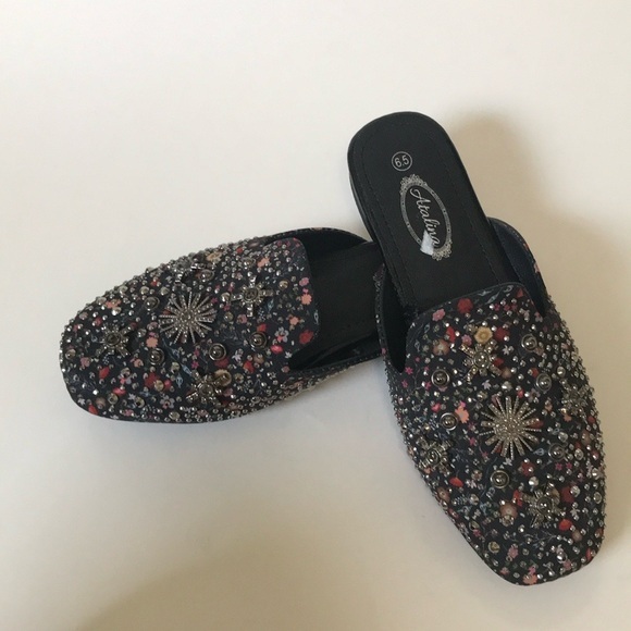 Atalina Shoes - ATALlNA Low Heel slip on mules  multicolored with embellishments 6.5